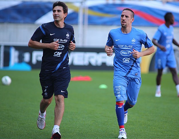 Franck RIBERY en pleine préparation pour l'euro 2012, accompagné des BOOSTER BV SPORT (Booster BV SPORT, Franck Ribery, Sport Protech, manchons d'effort, chaussettes d'effort)